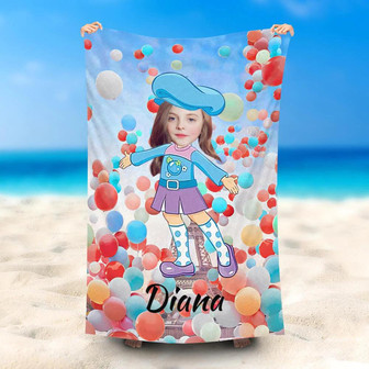Personalized Balloons Girl Beach Towel With Photo - Seseable