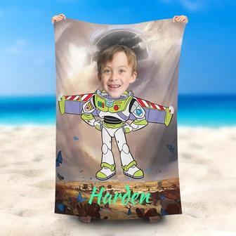 Personalized Bazz Lightyear Wing Beach Towel With Photo - Seseable