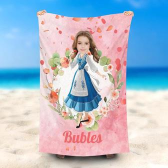 Personalized Beautiful Cinderella Floral Pink Beach Towel - Seseable