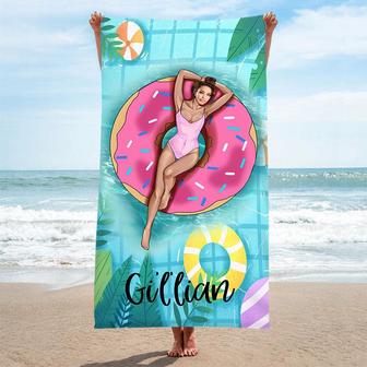 Personalized Bikini Donut Swimming Ring Beach Towel - Seseable