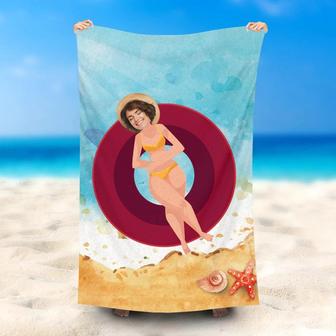 Personalized Bikini Lady Red Swimming Ring Beach Towel - Seseable