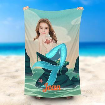 Personalized Bling Mermaid Beach Towel With Photo - Seseable