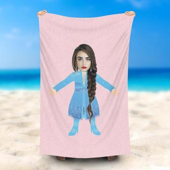 Personalized Blue Dress Lady Pink Beach Towel With Photo - Seseable