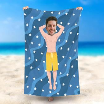 Personalized Blue Sky White Stars Beach Towel For Man - Seseable