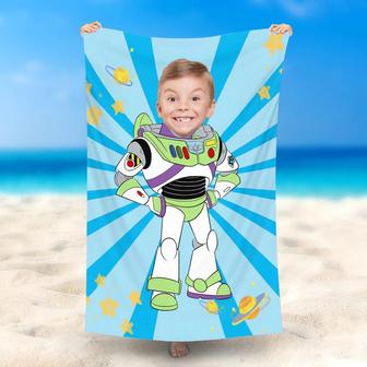 Personalized Blue Stripe Bazz Lightyear Beach Towel - Seseable