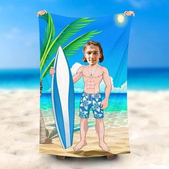 Personalized Blue Surfing Male Style Beach Towels - Seseable