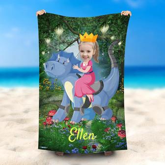 Personalized Blue Triceratops Girls Beach Towel - Seseable