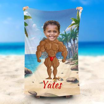 Personalized Body Builder Boy Beach Towel With Photo - Seseable