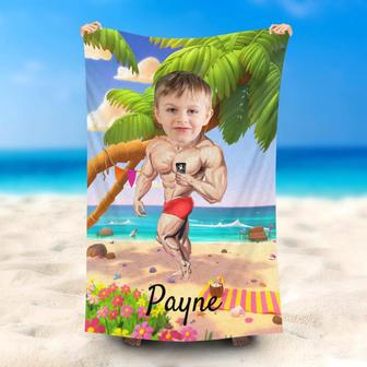 Personalized Body Builder Seaside Boy Beach Towel - Seseable