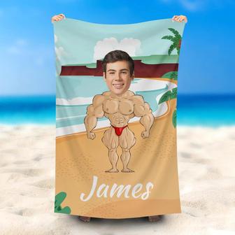 Personalized Body Builder Seaside Man Beach Towel - Seseable