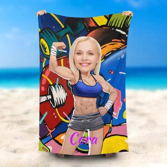 Personalized Body Building Woman Name Summer Beach Towel - Seseable