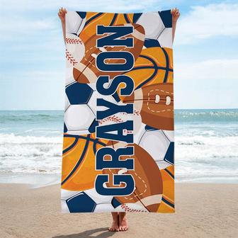 Personalized Boy Balls Sport Beach Towel For Pool - Seseable