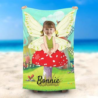 Personalized Butterfly Elf Girl Mushroom Beach Towel - Seseable