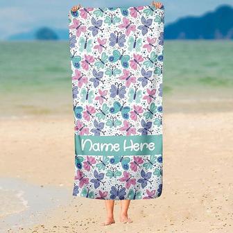 Personalized Butterfly Travel Beach Towel For Girls - Seseable