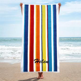 Personalized Cabana Stripe Multicolor Beach Towel - Seseable