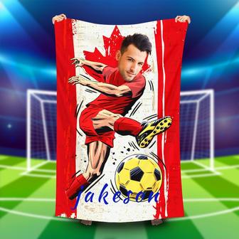 Personalized Canada Flag Football Photo Beach Towel - Seseable