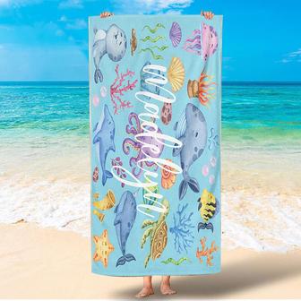 Personalized Cartoon Picture Name Kids Summer Beach Towel - Seseable
