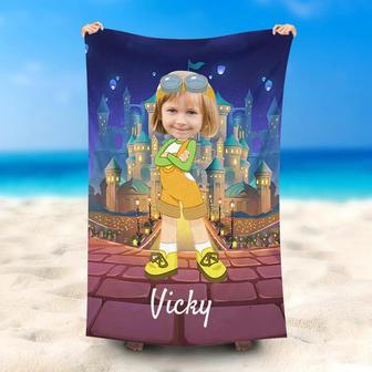 Personalized Castle Night Beach Towel With Photo - Seseable