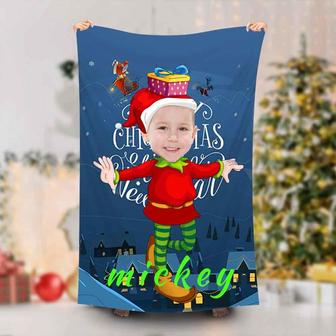 Personalized Christmas Elf Boy Blue Beach Towel - Seseable