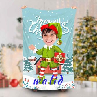 Personalized Christmas Elf Boy With Gift Beach Towel - Seseable