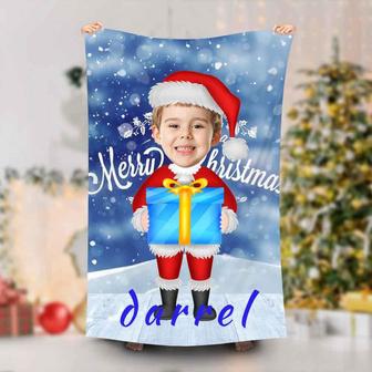 Personalized Christmas Santa Blue Gift Beach Towel - Seseable