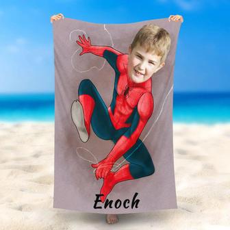 Personalized Climbing Spiderboy Beach Towel With Photo - Seseable