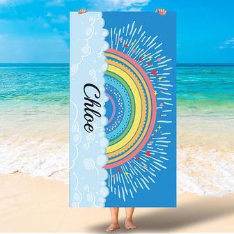 Personalized Colorful Rainbow Name Summer Beach Towel - Seseable