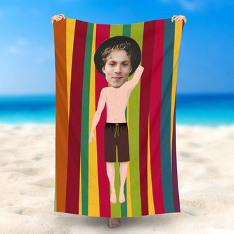 Personalized Colorful Stripes Slip Man Beach Towel - Seseable
