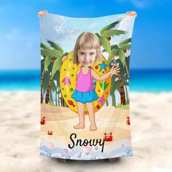 Personalized Coocnut Swimming Ring Girl Beach Towel - Seseable