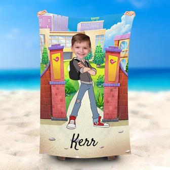 Personalized Cool Jeans Boy School Gate Beach Towel - Seseable