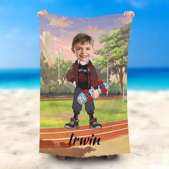 Personalized Cool Skateboard Boy Playground Beach Towel - Seseable
