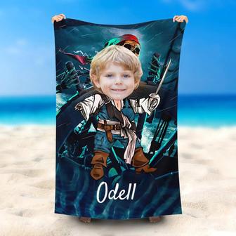 Personalized Cute Captain Jake Photo Boy Beach Towel - Seseable