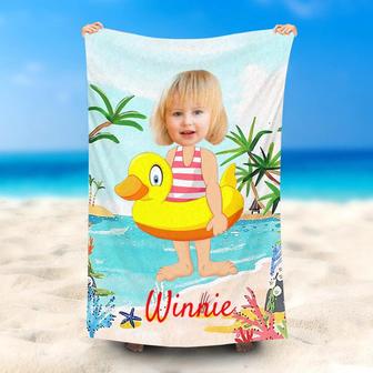Personalized Cute Duck Ring Girl Coconut Beach Towel - Seseable