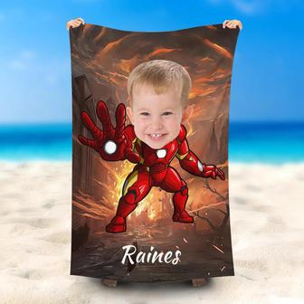 Personalized Cute Ironboy Finghting Name Beach Towel - Seseable