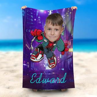 Personalized Cute Jacket Spider Boy Name Beach Towel - Seseable