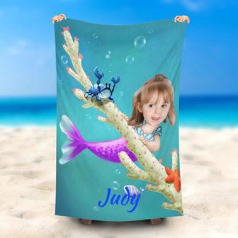 Personalized Cute Mermaid Girl Ocean Crab Beach Towel - Seseable