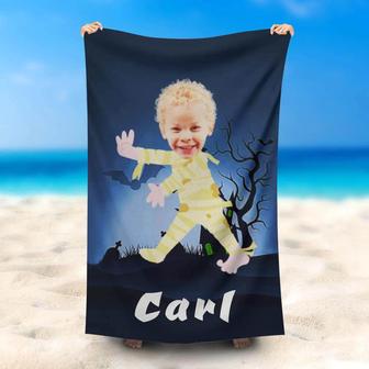 Personalized Cute Mummy Boy Bat Night Beach Towel - Seseable