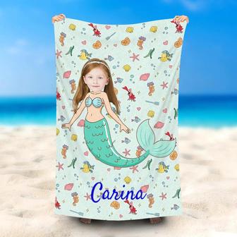 Personalized Cyan Mermaid Girl Summer Beach Towel - Seseable