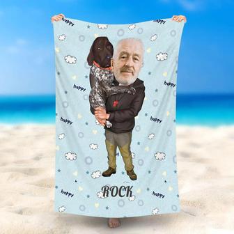 Personalized Dad And Pet Style Blue Beach Towel - Seseable