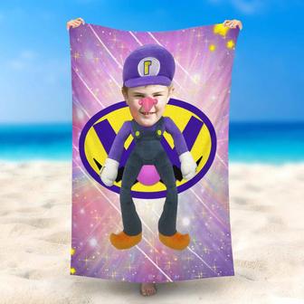 Personalized Doll Waluigi Glitter Beach Towel With Face - Seseable