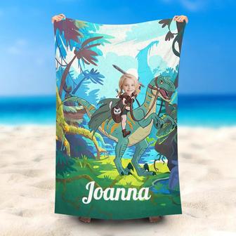 Personalized Dragon Knight Girl Green Beach Towel - Seseable