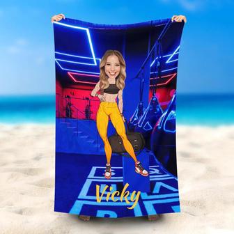 Personalized Fitness Room Woman Beach Towel With Name - Seseable