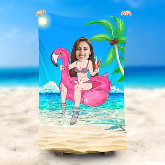 Personalized Flamingo Ring Girl Beach Towel For Woman - Seseable