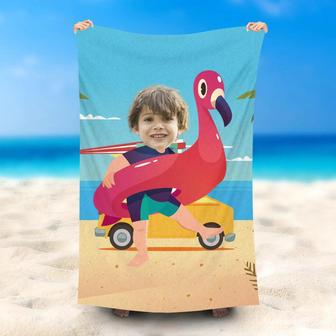 Personalized Flamingo Swim Ring Summer Beach Towel - Seseable