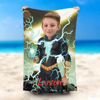 Personalized Flash Black Adam Beach Towel For Boy - Seseable