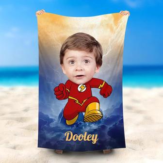 Personalized Flash Boy Mountain Run Name Beach Towel - Seseable