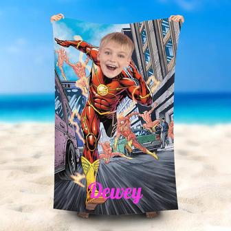 Personalized Flash Boy Running Street Beach Towel - Seseable