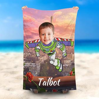Personalized Flying Bazz Lightyear City Beach Towel - Seseable