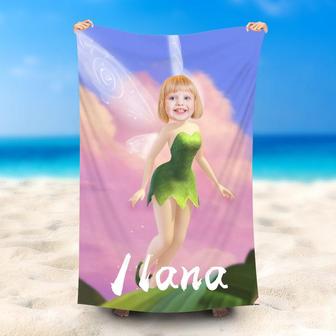 Personalized Flying Elf Pink Cloud Beach Towel With Photo - Seseable