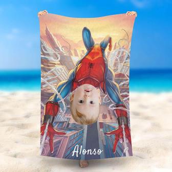 Personalized Flying Spiderboy Top City Beach Towel - Seseable